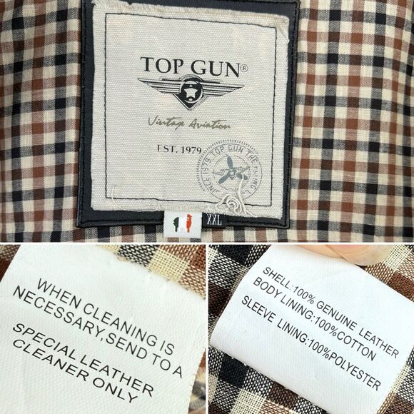 Top Gun Leather Jacket Mens XXL Distressed Moto Aviator Vintage Aviation - Picture 14 of 16